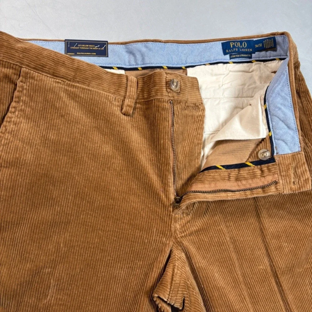 Polo Ralph Lauren Corduroy Pants Mens 34x32 Brown Stretch Straight Fit Trousers